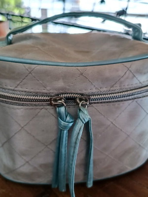 Satin Toiletry Bag like new, made in UK, light blue