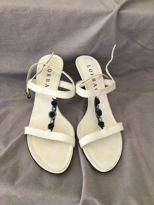 Lorbac white leather sandals size 36.5 like new, heel 9 cm