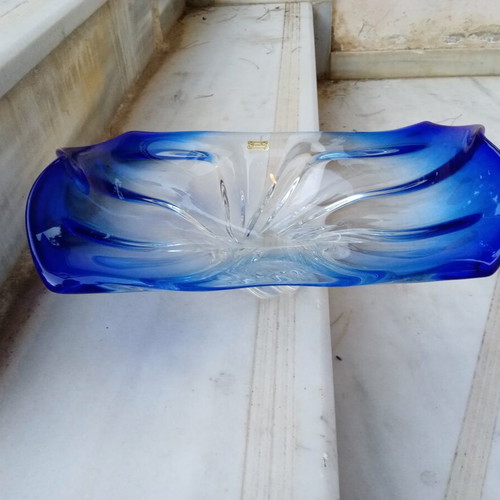 Egermann Bohemia crystal serving platter, cobalt blue