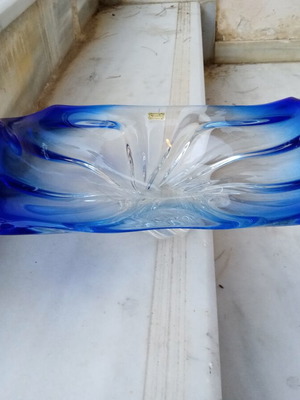 Egermann Bohemia crystal serving platter, cobalt blue