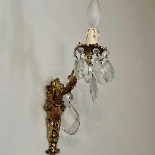 Five-Light Bronze Chandelier with Crystal Prisms like new