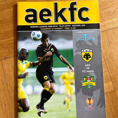 Match Program Europa League 2009-2010 Play Offs Second Leg AEK-Vaslui FC like new