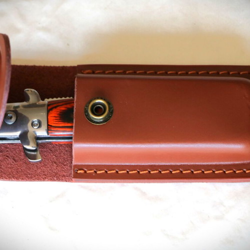 Italian Frank Bertame folding pocket knife with teak wood handle and leather sheath new