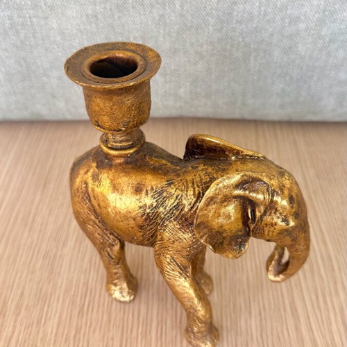 Elephant Candlestick with Gold Antique Patina 15cm Height