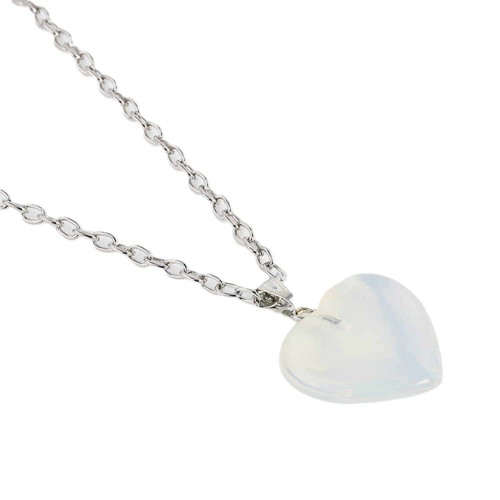 Opalite Heart Necklace new, 51 cm, stainless steel