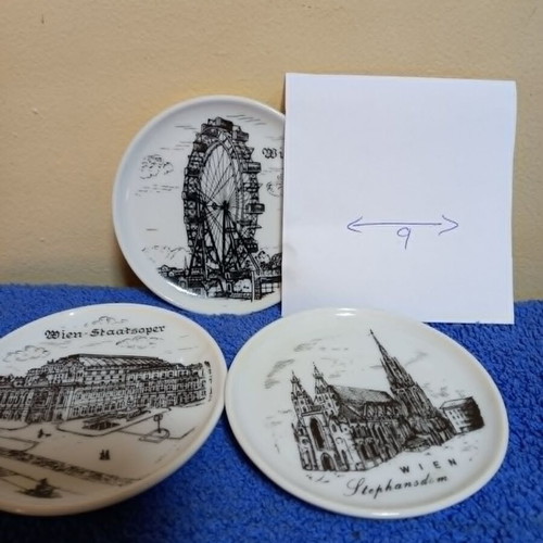 Vienna Souvenir Glass Coasters Set of 3 used with Viennese Motifs