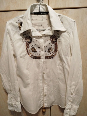 Hazard Couture white semi-transparent shirt like new with sequins, size S-M