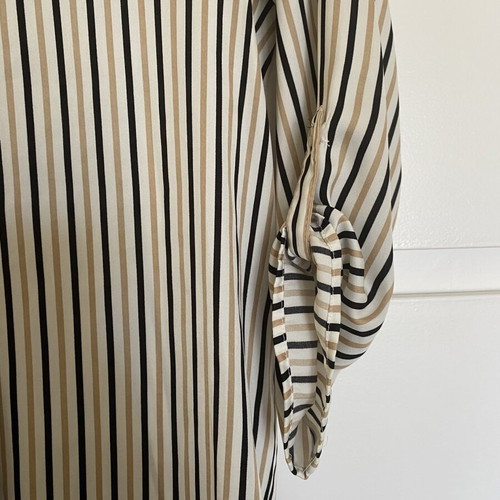 Stradivarius striped blouse shirt, size S, white beige black