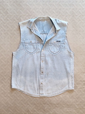 Denim vintage sleeveless shirt like new, size L, blue