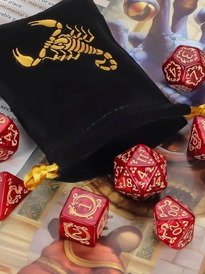 Dungeons and Dragons D&D 7 dice set new, red with velvet bag