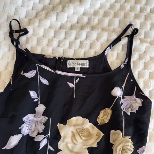 Mini floral dress new, satin-like fabric, black multicolor, size M
