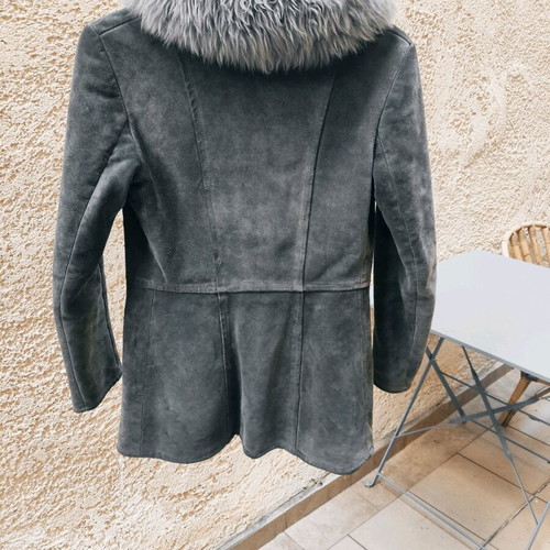 Vintage suede leather jacket used, gray, small/xs