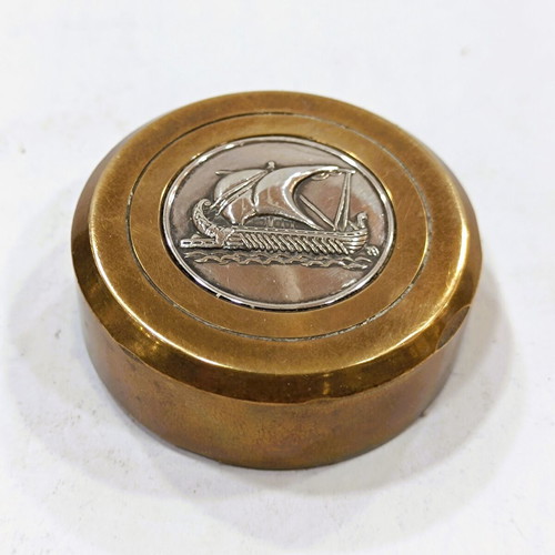 Mid-Century Brass Paperweight with Silver 925 Trireme, like new
