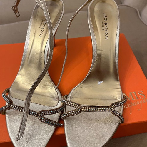 J. Bournazos Gold High Heels Sandals Size 40 Like New, 9 cm