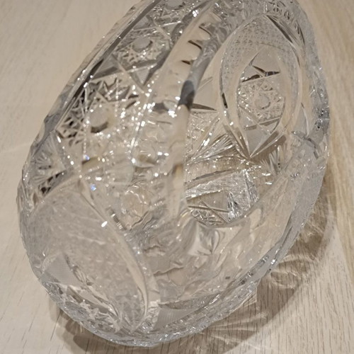 Bohemia vase and fondantière set used, carved crystal