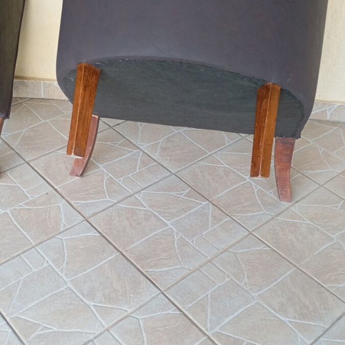 2 Leather Armchairs Brown With Striped Cushions Like New