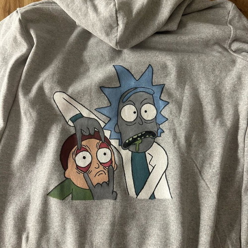 Rick and Morty hoodie with handmade print like new, gray, size L