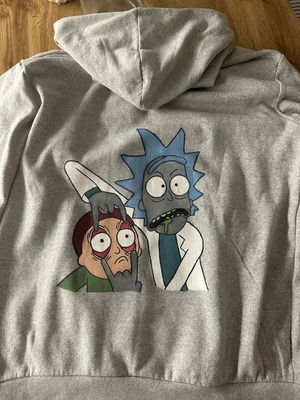 Rick and Morty hoodie with handmade print like new, gray, size L