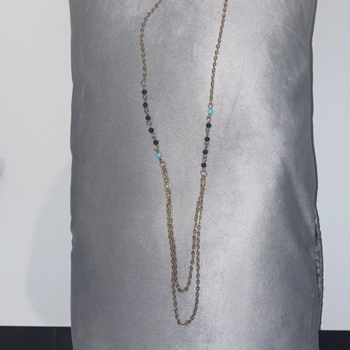 Double Faux Bijoux Necklace with Black and Turquoise Beads like new