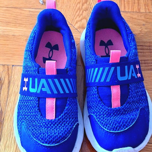 Under Armour kids athletic shoes like new, size 26, blue and pink