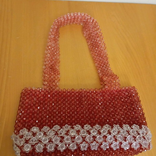 Beaded bag handmade new, shoulder, white and red