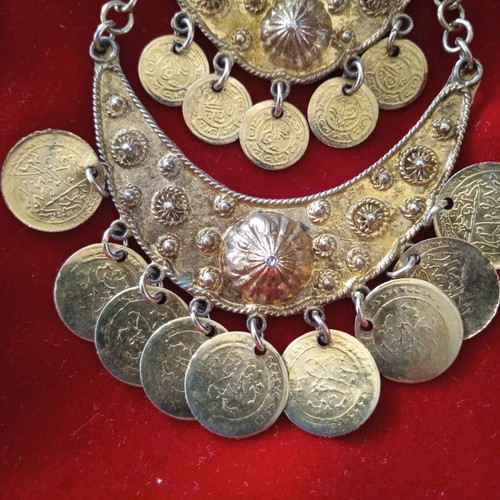 Silver vintage earrings with Ottoman coins like new, gold-toned