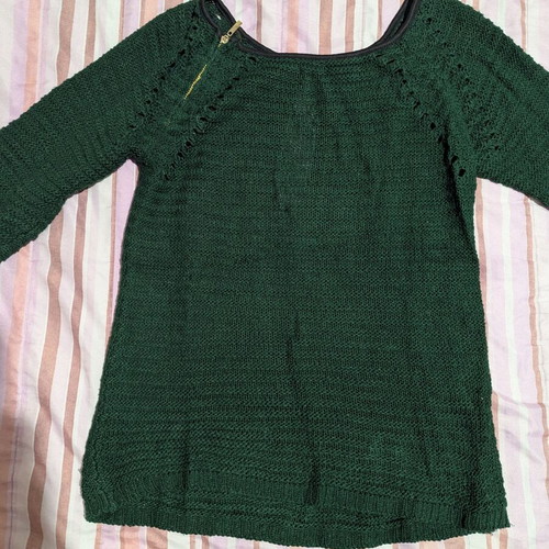 Pullover used in cypress green with gold zipper