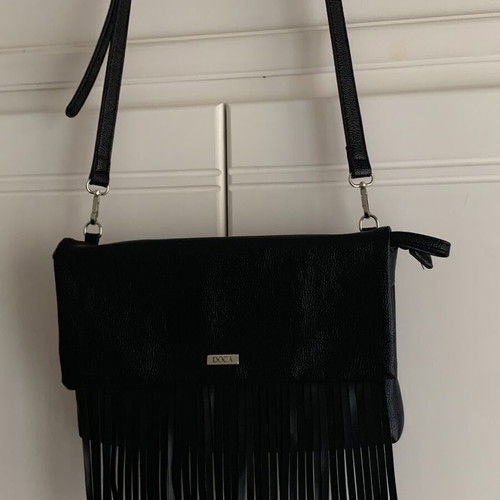 Doca black shoulder bag like new with fringes