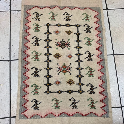 Cretan embroidered woven table runner 39x22.5 cm, cross stitch with fringes