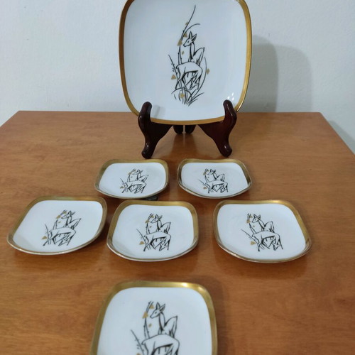 Bavaria porcelain dessert set used, vintage design