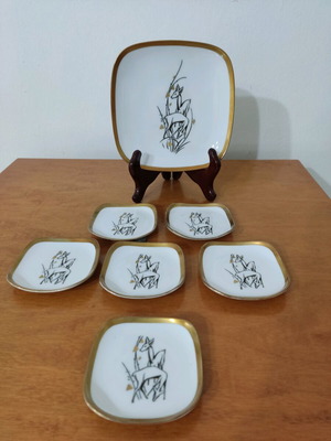 Bavaria porcelain dessert set used, vintage design