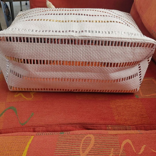 Straw Shoulder Bag new, white with gold and silver details