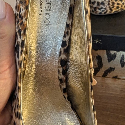AfterShock London Stiletto peep toe shoes, satin leopard print