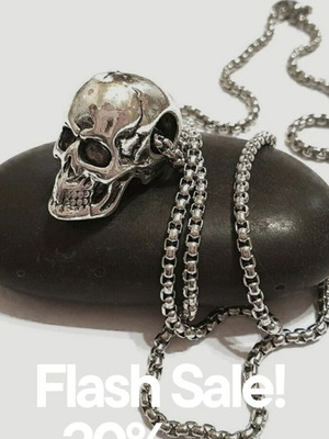 Men's skull necklace new silver stainless steel