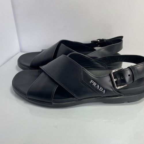 Prada men leather sandals like new, black, size 41