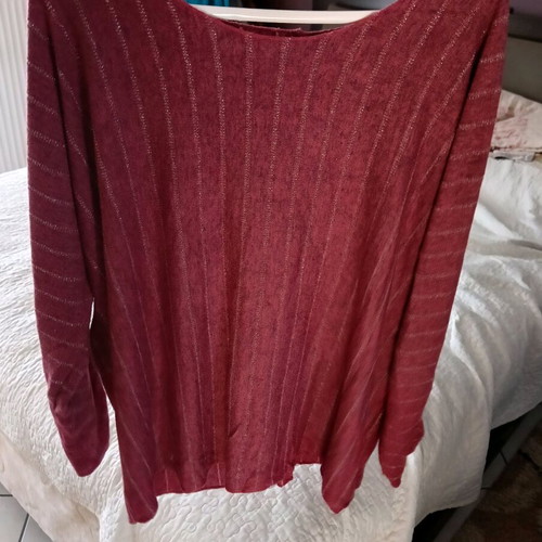 Long-sleeve women's blouse used, burgundy striped, New Company, XL