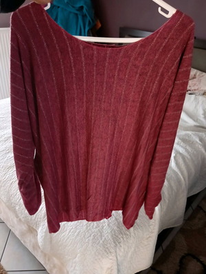 Long-sleeve women's blouse used, burgundy striped, New Company, XL