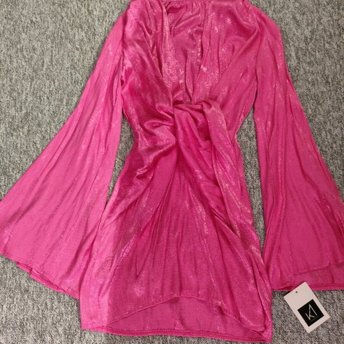 Satin dress fuchsia with front tie new with tag