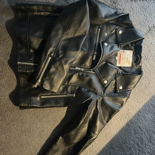 Black biker jacket synthetic leather