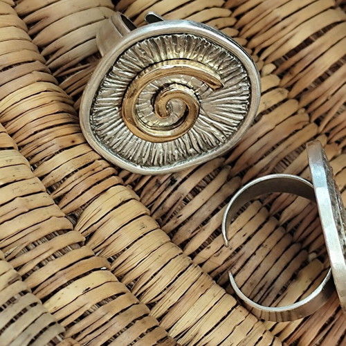 Statement spiral ring two-tone new, alpaca metal