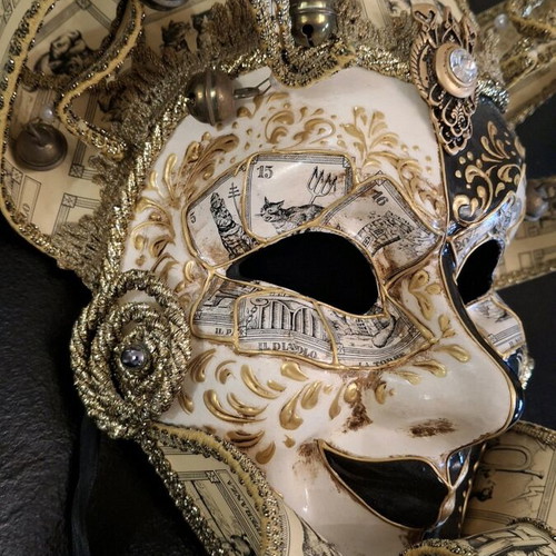 Venetian Jester Mask handmade, like new, with Swarovski vintage details