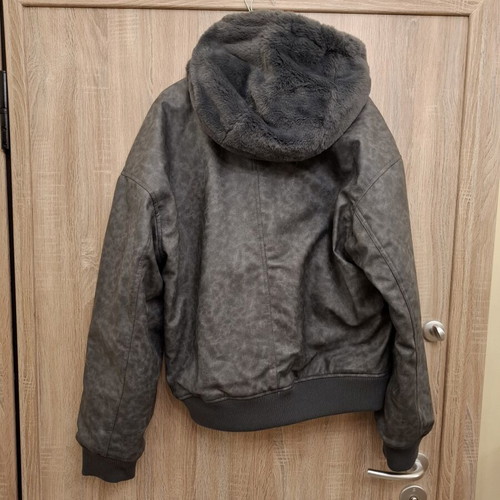 Zara double face jacket XL, synthetic leather and fur, grey