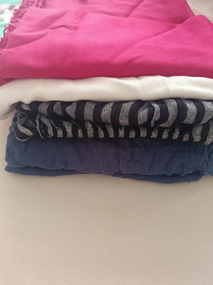 Scarves used, blue, white striped and pink set