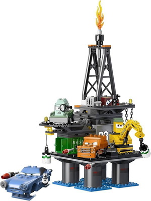 Lego Oil Rig Escape Cars 2 9486 like new, 470 pieces, complete set with 4 vehicles