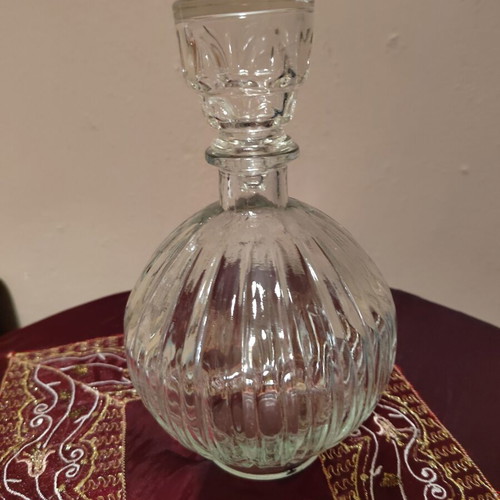 Vintage Glass Carafe with Ribbed Design like new