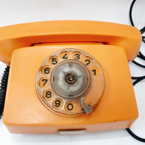 Resprom 4100 vintage rotary phone used, orange, 1980