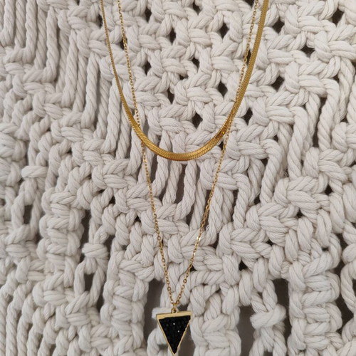 Double stainless steel necklace new, yellow gold color