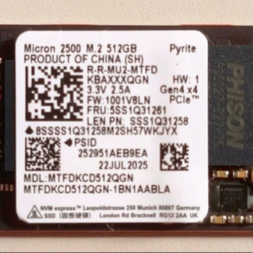 Micron 2500 512GB M.2 NVMe SSD like new