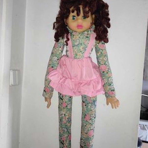 Cloth doll used, large 80 cm, plastic head and palms