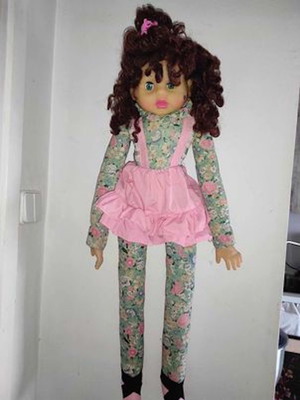 Cloth doll used, large 80 cm, plastic head and palms